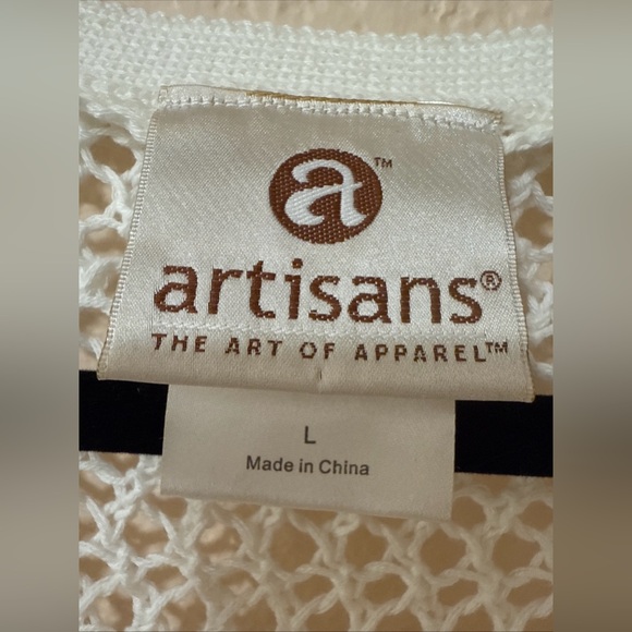 Artisans The Art of Apparel Sweater Sz L White Loose Open Knit Sheer Artsy - Picture 2 of 13